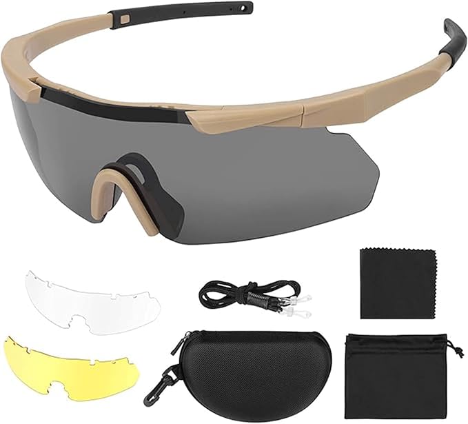 Andere Feyachi Schießbrille, UV-400 3 Gläser, beschlagfr., sand